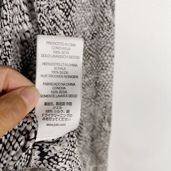Joie Small Gray Black Snakeprint Silk Purine Button Front Blouse Top 3/4 Sleeve - Picture 8 of 9